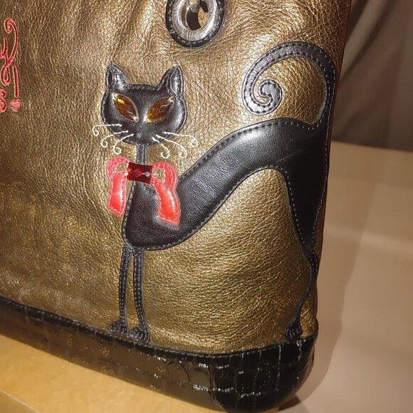 Brighton Signature Purr Fectly Fabulous Cat Embroidered Tote Bag  Leopard Lining - Picture 4 of 14